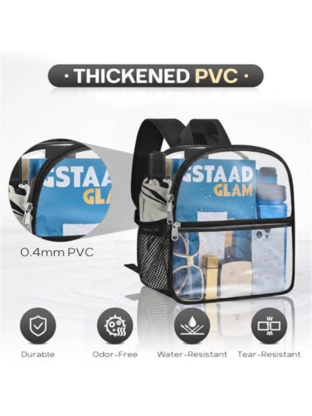 Clear Backpack Stadium Approved, Clear Bag 12 x 6 x 11 in, Small - Picture 4 of 6
